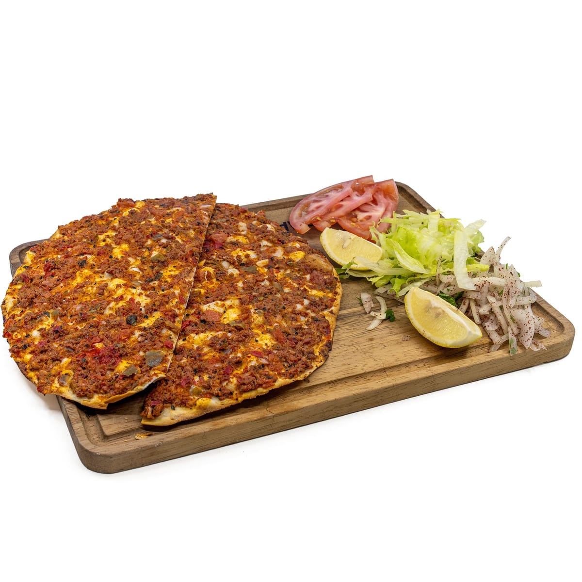 Lahmacun on a wooden board